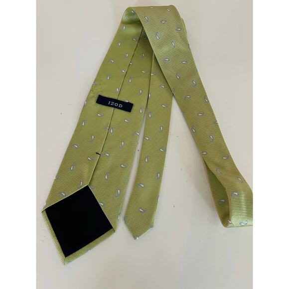 IZOD Men's 100% Silk Neck Tie Line Green w Blue Small Paisley Print JL - Picture 3 of 8